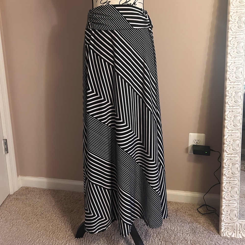 Black and White Striped Maxi Skirt